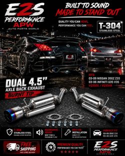 03-09 Nissan 350Z / Infiniti G35 V35 Dual 4.5" Burnt Tip Axle Back Exhaust T-304 Stainless Steel