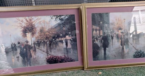 Pair of Framed Victorian Street Scene Prints each$40 each