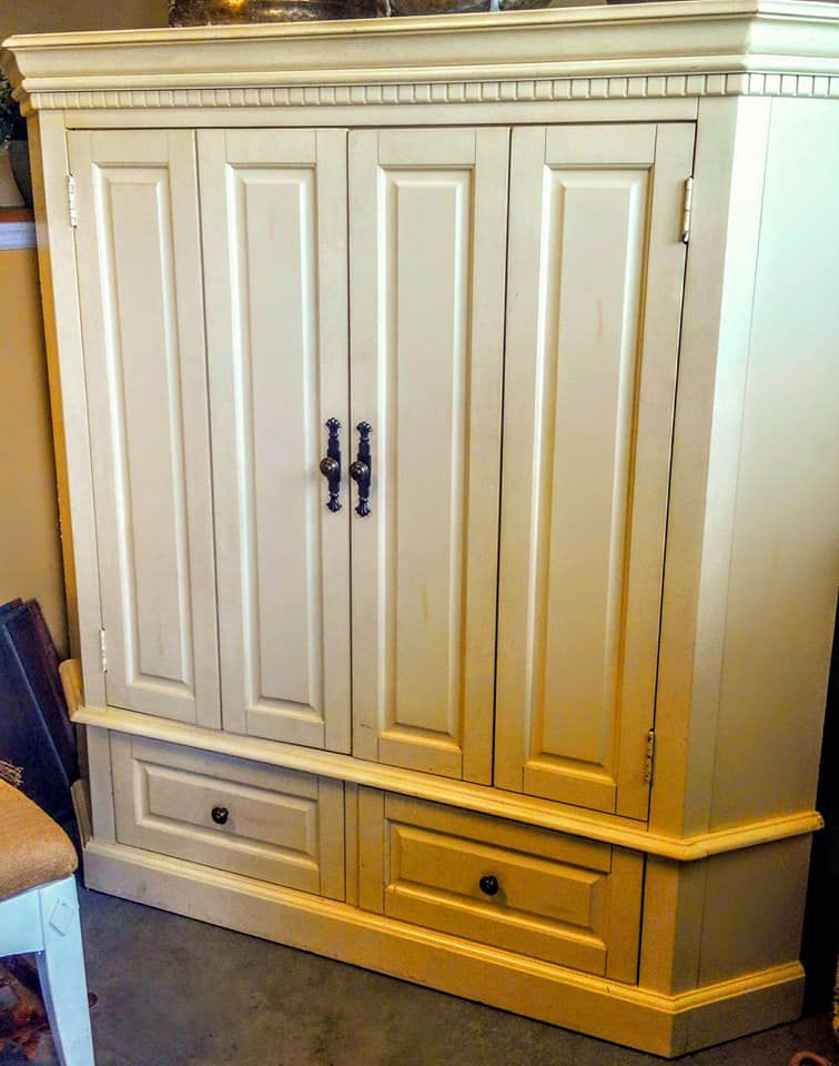 Gorgeous Large Antique Armoire/Entertainment Cabinet, Buttercream Color