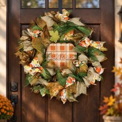 Fall Harvest Gather Decorative Door Wreath 18”