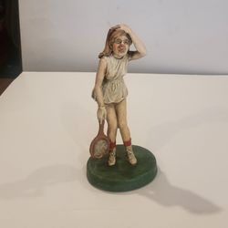 Vintage 1972 Ideal Origals chalkware female tennis player figurine 
sculpture.
Height 9.25". Weight 15oz plus shipping materials.
Pre-owned, good shap