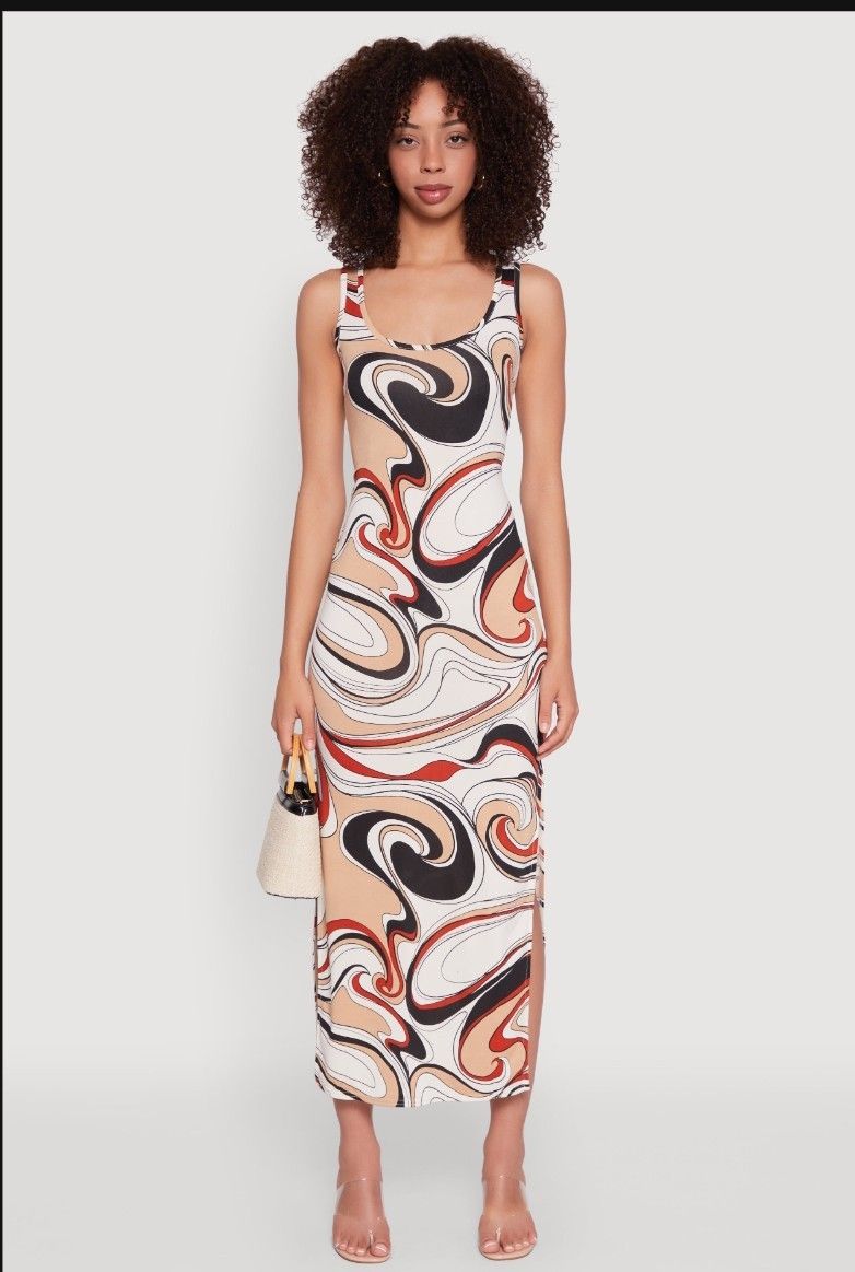 Cool Abstract Print Sleeveless  Tank Maxi Dress