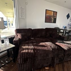 Brown Corduroy Convertible Sectional Sofa 
