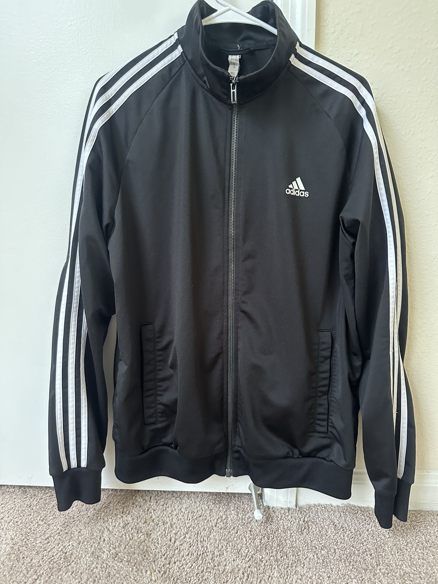 Adidas Men Size L Full Zip High Neck Three Stripe Long Sleeve Athletic Jacket