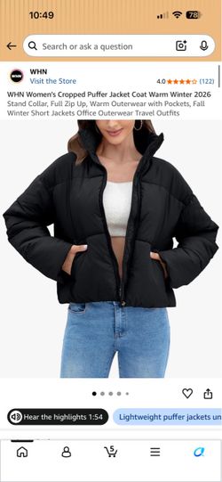 WHN Women's Cropped Black Puffer Jacket