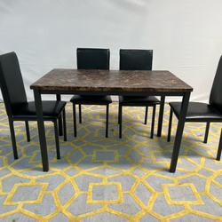 ( Delivery Available ) Black 5-Piece Metal Dining Table and Chairs Set