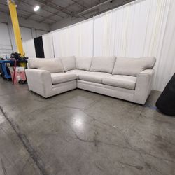 Pottery Barn Beige Fabric L-Shaped Sectional Sofa