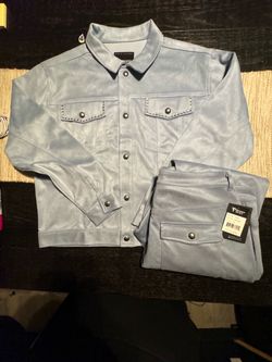 XL Copper Rivet Light Blue Suede Jacket & Pants Set