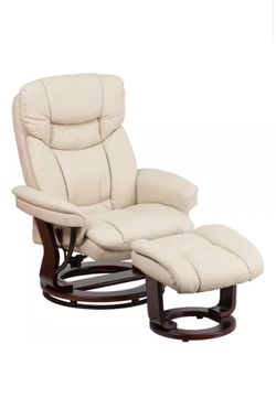 Flash Furniture Allie Beige Faux Leather Swivel Recliner with Ottoman Footrest