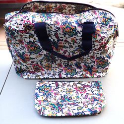 Floral Patterned Tote Bag and Cosmetic Case