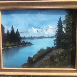 Vintage Original Mountain Scene Oil Painting  Signed On Canvas 24 X 22”