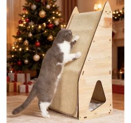 New in box Fivloccen cat scratching post 32 in. with cat house and bed inside tunnel /rotating door