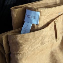 Chicos Women's Size 3 Mustard Yellow NWT Pull On High Rise Knit Wide Leg Cropped Pants