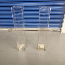 Pair of Tall  Clear Glass Square Vases