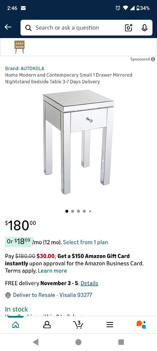 Home Modern and Contemporary Small 1 Drawer Mirrored Nightstand Bedside Table