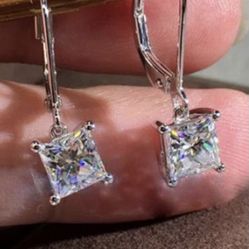 Princess Cut Cubic Drop Earrings 925 Silver