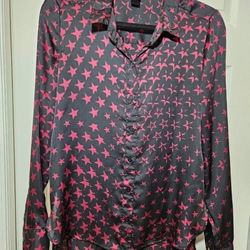 Bongo black and red star button down blouse size Large. 