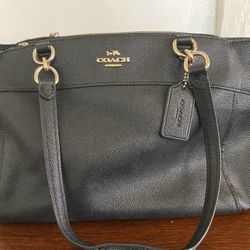 Coach F25397 Black Crossgrain Leather Brooke Carryall Handbag Bag Gold Hardware