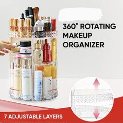 Brand New Rotating Makeup Organizer For Vanity - 360 Degree Cosmetic Rotating Storage Organizer - 7 Adjustable Layers - Perfume Display Stand (Crystal