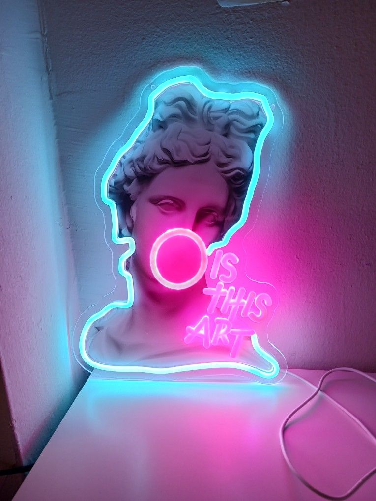 IS THIS ART Neon Sign,Innovative Integral Forming Process,With Dimmable Switch For All Holiday Party and Home Decoration.
You can hang it on the wall.