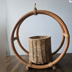 Vintage Mid-century Rattan Planter 