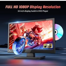 16.2 inch tv DVD Combo Small tv for Kitchen 1080P LCD Non Smart tv 12 Volt tv-DVD Combinations Suitable for Kitchen, Kid's Room, Basement, RV Camper