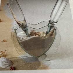 Heart Vase With Toasting Glasses In Box W Seashells And Sand