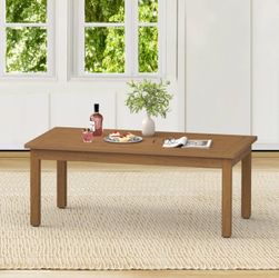 42''L Patio Coffee Table,HDPS Rectangle Outdoor Coffee Table,Teak Color-Oil Printed