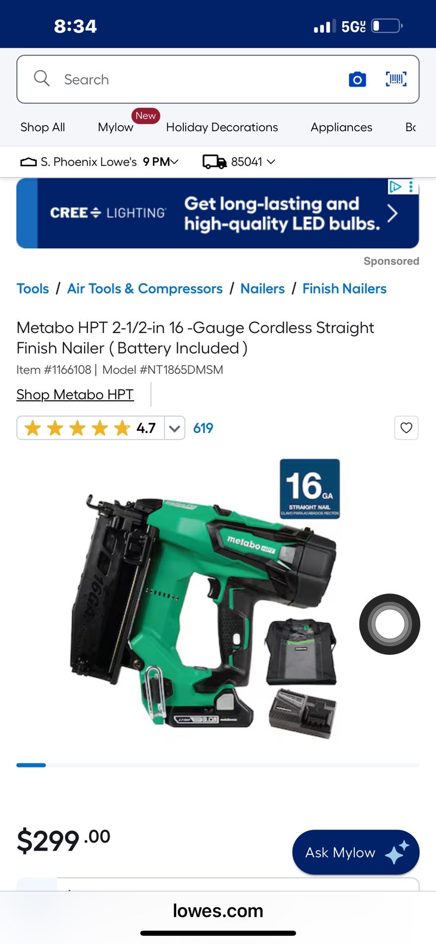 Metabo HPT 2-1/2-in 16 -Gauge Cordless Straight Finish Nailer ( Battery Included )