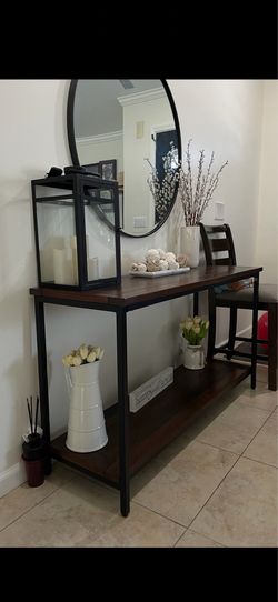 Skyler 54” Solid Mango Wood Console Table – Dark Cognac Brown | Brand New in Box