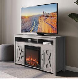 48" TV Stand with 18" Electric Fireplace - Grey Wash