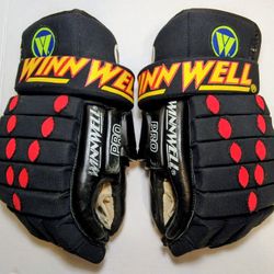 WINNWELL PRO RT22 VINTAGE CLASSIC 15.5" HOCKEY PLAYER GLOVES! RARE RETRO VANCOUVER CANUCKS STREAKING SKATE COLORS!!! DON'T MISS OUT!!! 🧤🏆🏒🥅🚨🇨🇦