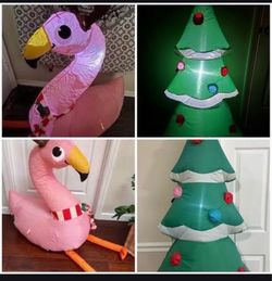 Flamingo and Tree Christmas Airblown Self Inflatables LED about 40” tall WORKING just $20 each