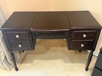 Dark Wood Vanity Desk with Drawers