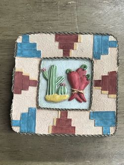 Southwest Cactus and Chili Pepper Decorative Tile Box