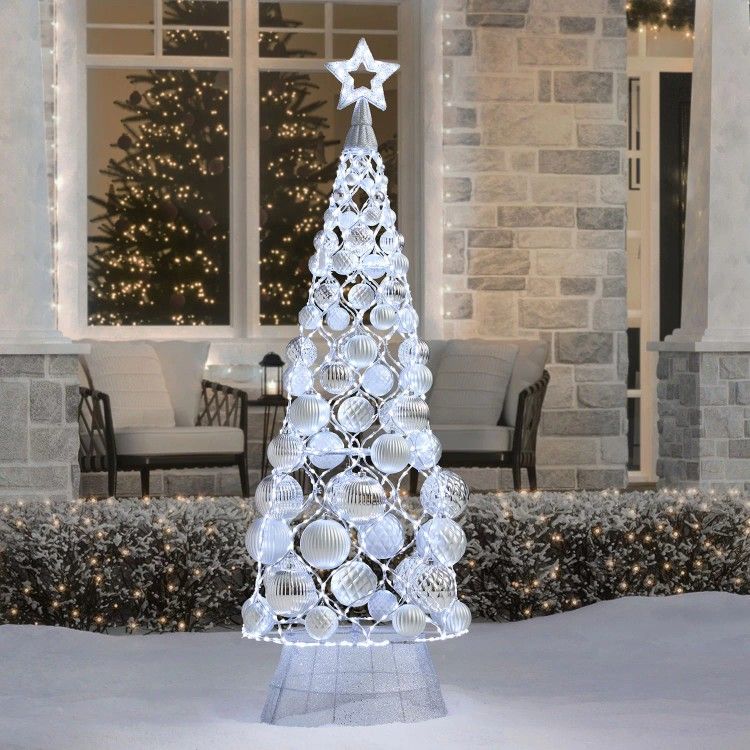 Member's Mark 7' Pre-Lit Decorative Ornament Tree - Silver