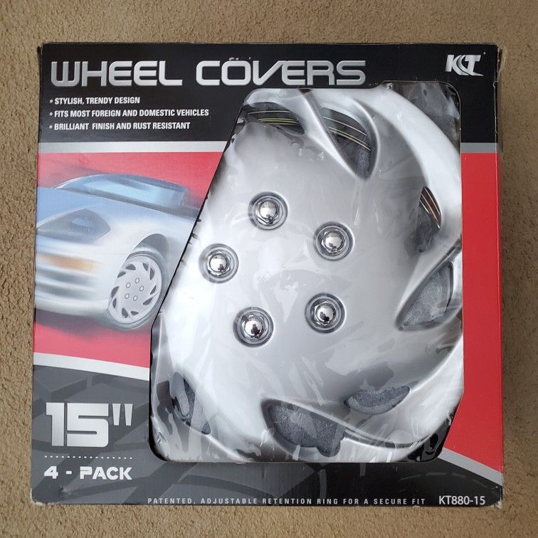 KT KT880-15 15 In. Set Of 4 Wheel Cover Caps Silver 4 pack Universal Fit. Ig