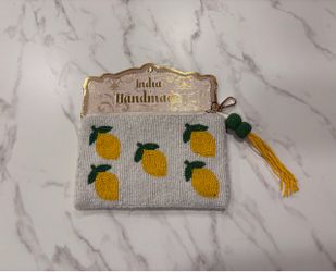 India Handmade Beaded Lemon Clutch Pouch with Tassel