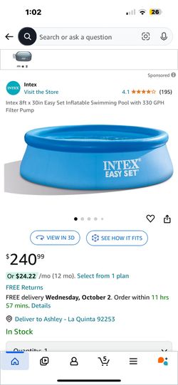 Intex Easy Set 8ft X 30in Above Ground Pool 
