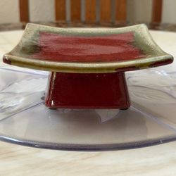 Vintage Small Burgundy Footed Ceramic Serving Platter Square Sushi Appetizer Tray 6”