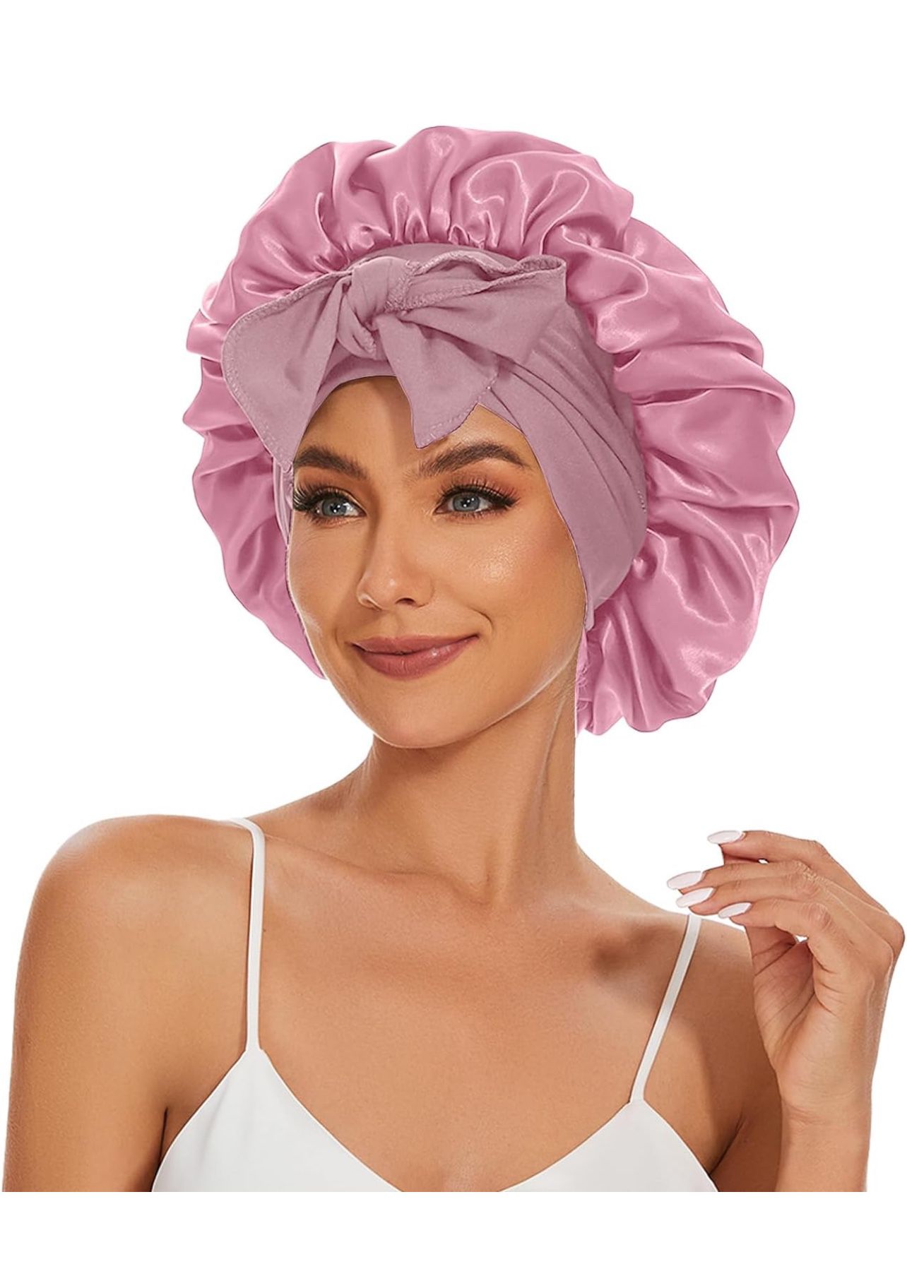 Brandnew Satin Silk Bonnet Hair Bonnet for Sleeping Jumbo Sleep Cap, Bonnet for Women Curly Hair, Double Layer Bonnet with Tie Band, Shower Cap