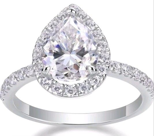 Elegant Sterling Silver Halo Engagement Ring (Size 6,7,8)