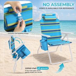 High Backpack Beach Chair W/ 5-Position Lay Flat.