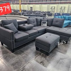 BRAND NEW 3PCS SECTIONAL SOFA SET WITH OTTOMAN AND ACCENT PILLOWS INCLUDED $379