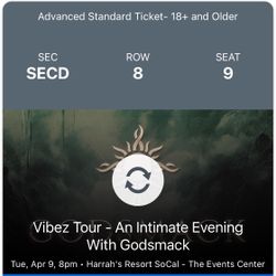 2 Tickets To See Godsmack Tonight!