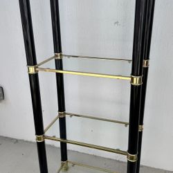 Asian Themed Black & Gold Accent Shelf w/ 4 Glass Shelves