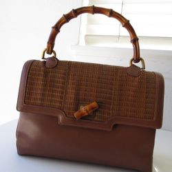 Gucci Vintage Convertible Bamboo Top Handle Bag Leather 