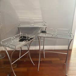 Set Of 3 Mirrored Serving Tables 