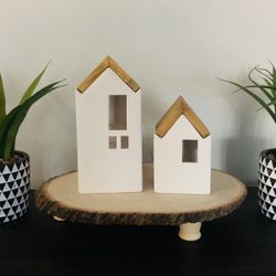 Home Decor Tabletop Ceramic Houses & Plants - Bundle Of 4