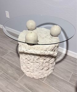 Stone Base Round Glass Top Side Table
